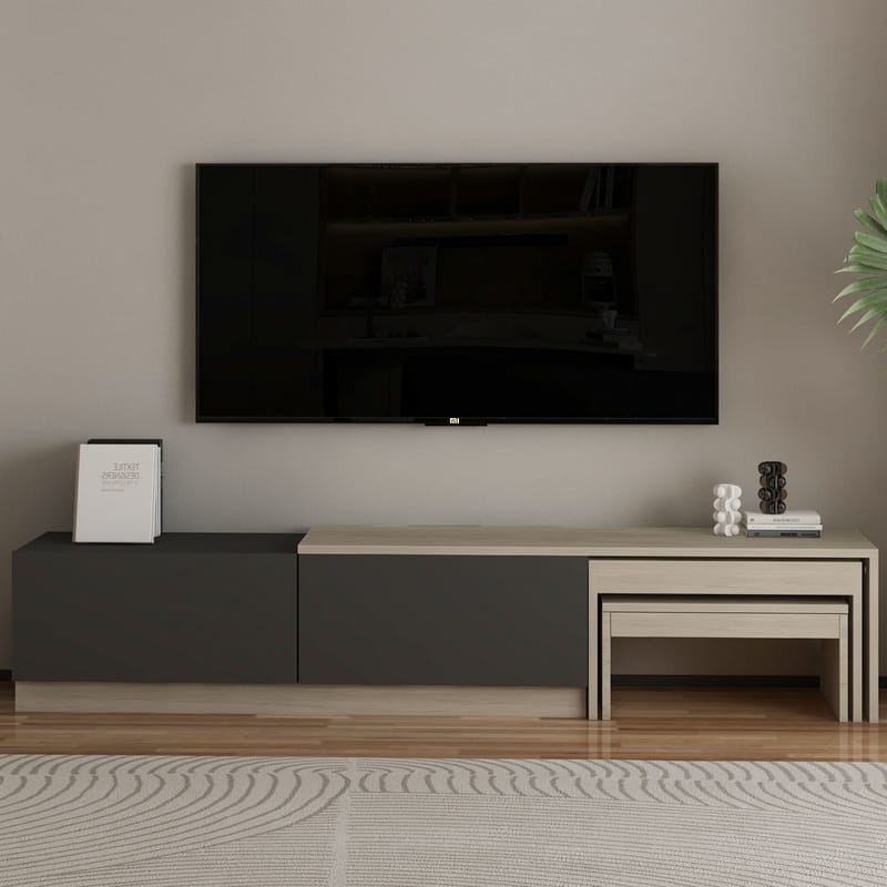 Zalven TV-bänk 180x36x30 cm - travertin och antracit - Products - Möbler - TV- & Mediamöbler - TV bänk & mediabänk