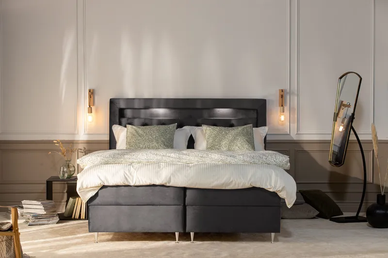 Alessia Komplett Sängpaket med Förvaring LED-belysning 160x200 cm - Mörkgrå - Products - Möbler - Säng - Säng med förvaring