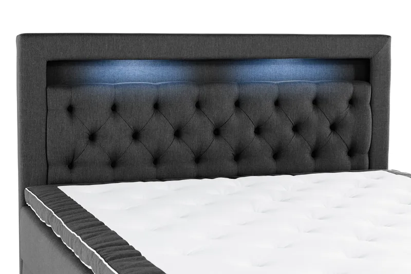 Alessia Komplett Sängpaket med Förvaring LED-belysning 160x200 cm - Svart - Products - Möbler - Säng - Säng med förvaring