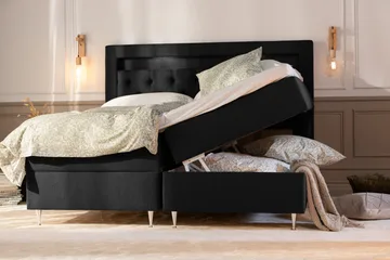 Alessia Komplett Sängpaket med Förvaring LED-belysning 160x200 cm - Svart - Products - Möbler - Säng - Säng med förvaring