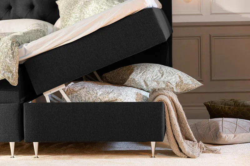 Alessia Komplett Sängpaket med Förvaring LED-belysning 160x200 cm - Svart - Products - Möbler - Säng - Säng med förvaring