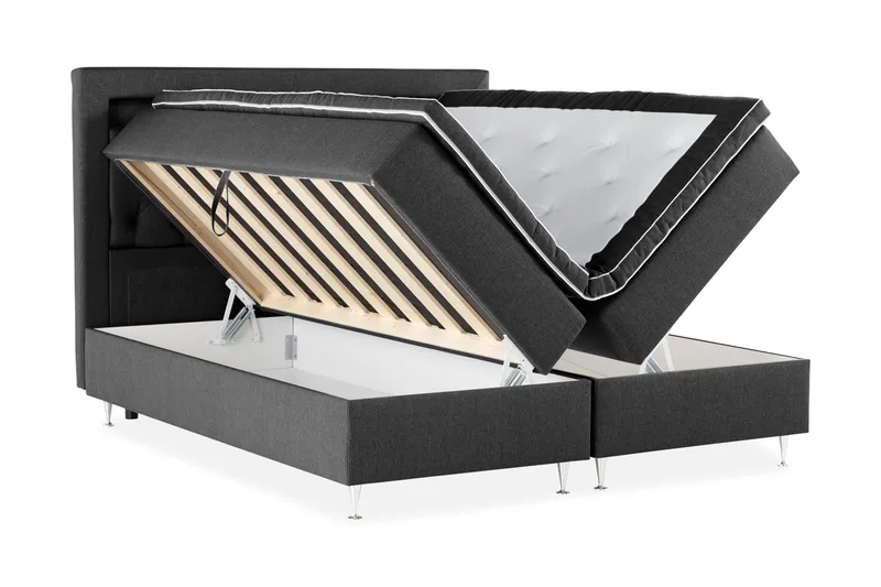 Alessia Komplett Sängpaket med Förvaring LED-belysning 160x200 cm - Svart - Products - Möbler - Säng - Säng med förvaring