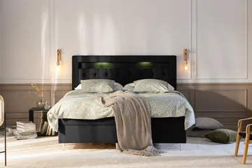 Alessia Komplett Sängpaket med Förvaring LED-belysning 160x200 cm - Svart - Products - Möbler - Säng - Säng med förvaring