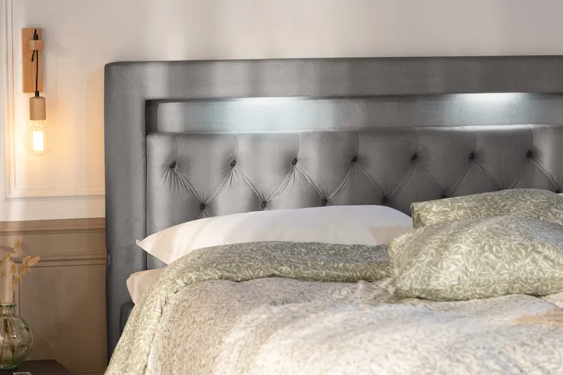 Alessia Komplett Sängpaket med Förvaring LED-belysning 180x200 cm - Grå / Ljusgrå - Products - Möbler - Säng - Säng med förvaring