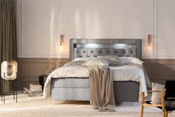 Alessia Komplett Sängpaket med Förvaring LED-belysning 180x200 cm - Grå / Ljusgrå - Products - Möbler - Säng - Säng med förvaring