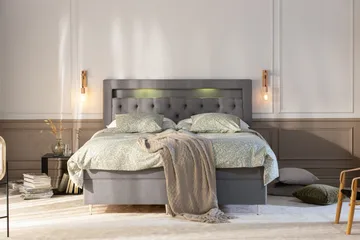 Alessia Komplett Sängpaket med Förvaring LED-belysning 180x200 cm - Grå - Products - Möbler - Säng - Säng med förvaring