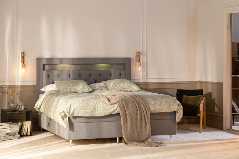 Alessia Komplett Sängpaket med Förvaring LED-belysning 180x200 cm - Grå - Products - Möbler - Säng - Säng med förvaring
