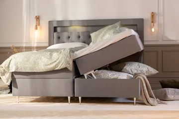 Alessia Komplett Sängpaket med Förvaring LED-belysning 180x200 cm - Grå - Products - Möbler - Säng - Säng med förvaring