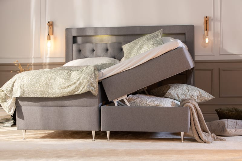 Alessia Komplett Sängpaket med Förvaring LED-belysning 180x200 cm - Grå - Products - Möbler - Säng - Säng med förvaring