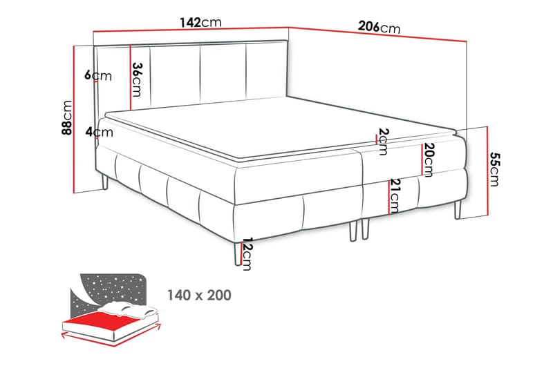 Celestine Förvaringssäng 140x200 cm - Grå - Products - Möbler - Säng - Komplett sängpaket