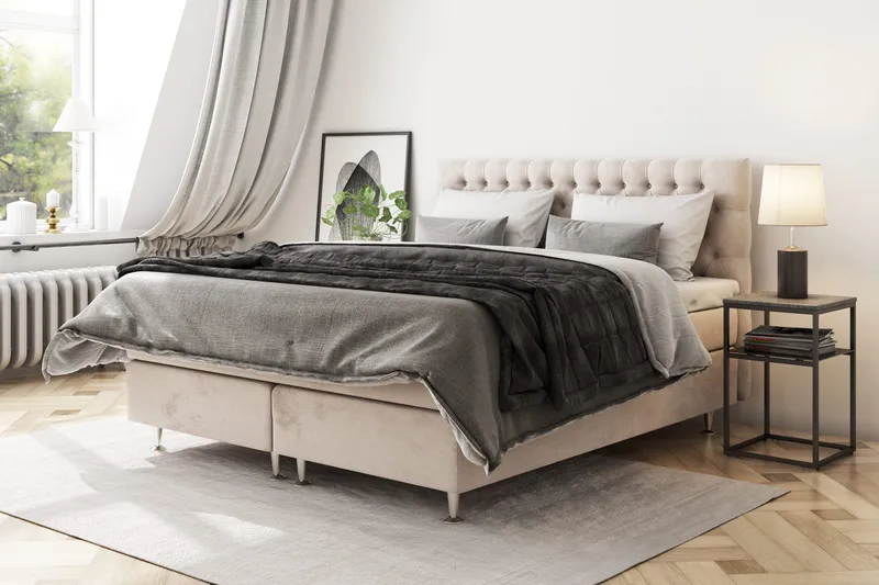 Celine Kontinentalsäng 140x200cm - Beige/Sammet - Products - Möbler - Säng - Kontinentalsäng