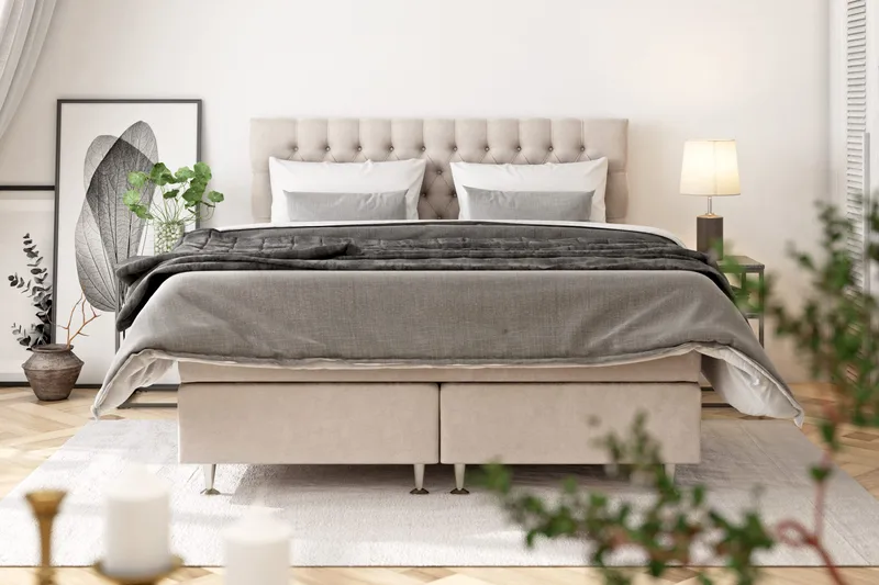 Celine Kontinentalsäng 180x200cm - Beige/Sammet - Products - Möbler - Säng - Kontinentalsäng
