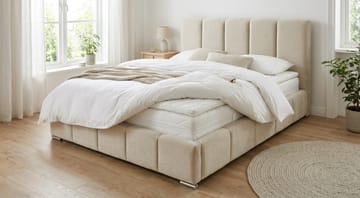 Cleaton Bubblig Sängram 180x200 cm med Förvaring HVILA Pocketresårmadrass och Bäddmadrass i Polysterskum med Tvättbar klädsel - Beige/Vit - Products - Möbler - Säng - Komplett sängpaket