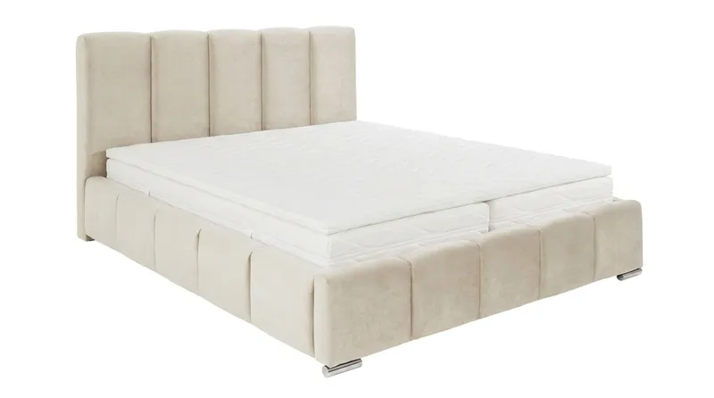 Cleaton Sängram 160x200 cm med Förvaring HVILA Resårmadrass och Bäddmadrass i Polysterskum med Tvättbar klädsel, Beige/Vit