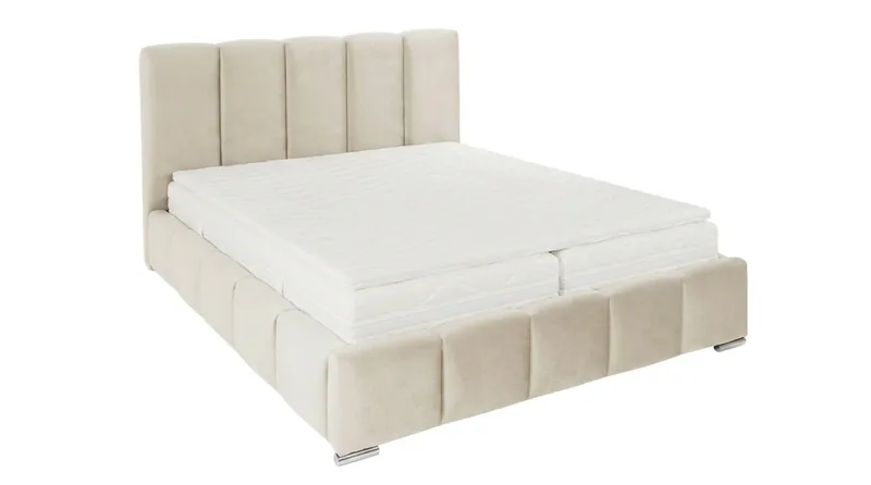 Cleaton Sängram 160x200 cm med Förvaring HVILA Pocketresårmadrass och Bäddmadrass i Polysterskum med Tvättbar klädsel, Beige/Vit
