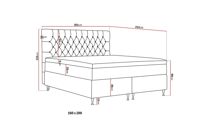 Hilton Lyx Komplett Sängpaket 160x200 cm Kontinentalsäng med knappad sänggavel i sammet - Grå / Sammet - Products - Möbler - Säng - Kontinentalsäng