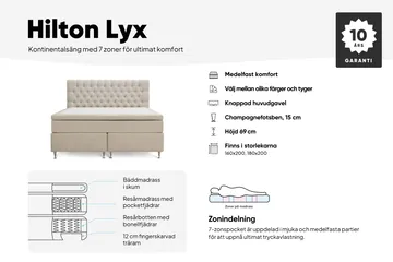 Hilton Lyx Komplett Sängpaket 180x200 cm Kontinentalsäng med knappad sänggavel - Beige - Products - Möbler - Säng - Kontinentalsäng