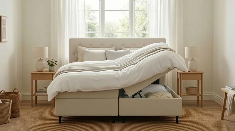 Hilton Plus Komplett Sängpaket med Förvaring 180x200 cm - Ljusbeige - Products - Möbler - Säng - Säng med förvaring