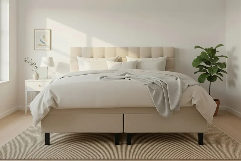 HVILA Classic Komplett Sängpaket 160x200 cm Kontinentalsäng med rutad sänggavel - Beige / Teddy - Products - Möbler - Säng - Kontinentalsäng