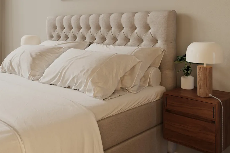 HVILA Lyx Komplett Sängpaket 160x200 cm Kontinentalsäng med knappad sänggavel - Ljusbeige - Products - Möbler - Säng - Kontinentalsäng