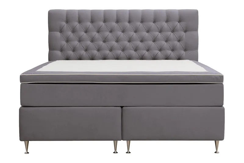 HVILA Lyx Komplett Sängpaket 180x200 cm Kontinentalsäng med knappad sänggavel i sammet, Grå