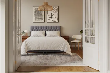 HVILA Lyx Komplett Sängpaket 180x200 cm Kontinentalsäng med knappad sänggavel i sammet - Grå - Products - Möbler - Säng - Kontinentalsäng