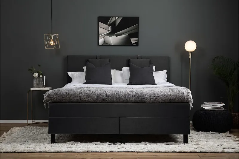 Lucky Komplett Sängpaket 180x200 Memory Slät - Nackkudde Liten Svart/Grå - Products - Möbler - Säng - Kontinentalsäng