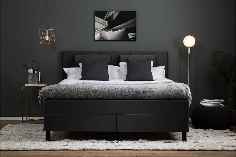 Lucky Komplett Sängpaket 180x200 Skum Slät - Nackkudde Liten Svart/Grå - Products - Möbler - Säng - Kontinentalsäng