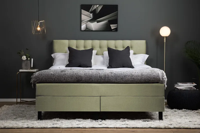 Lucky Komplett Sängpaket 180x200 Polyeter Diamant Sänggavel - Grön - Products - Möbler - Säng - Kontinentalsäng