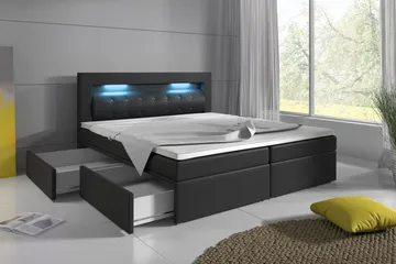 Modena Sängpaket 180x200 medFörvaring LED-belysning - Svart - Products - Möbler - Säng - Säng med förvaring