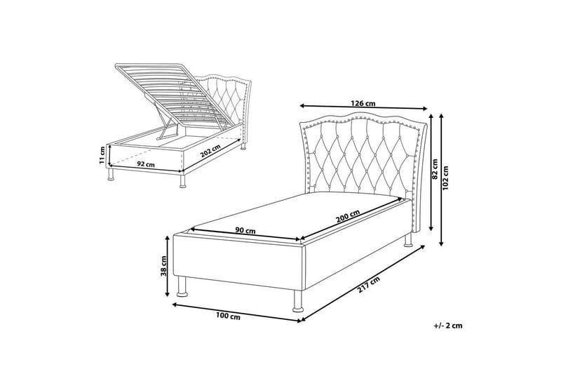 Säng med förvaring Metz - Grå, Silver/Sammet, 90x200 cm - Products - Möbler - Säng - Säng med förvaring