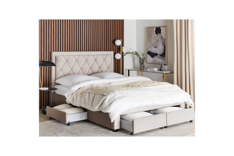 Säng med förvaringslådor Lievin - Beige, 160x200 cm - Products - Möbler - Säng - Säng med förvaring