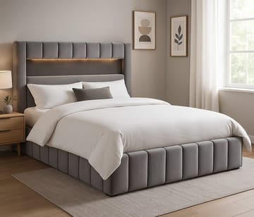 Sängram Louis Sammet med LED-belysning 160x200 cm - Grå - Products - Möbler - Säng - Sängram & sängstomme