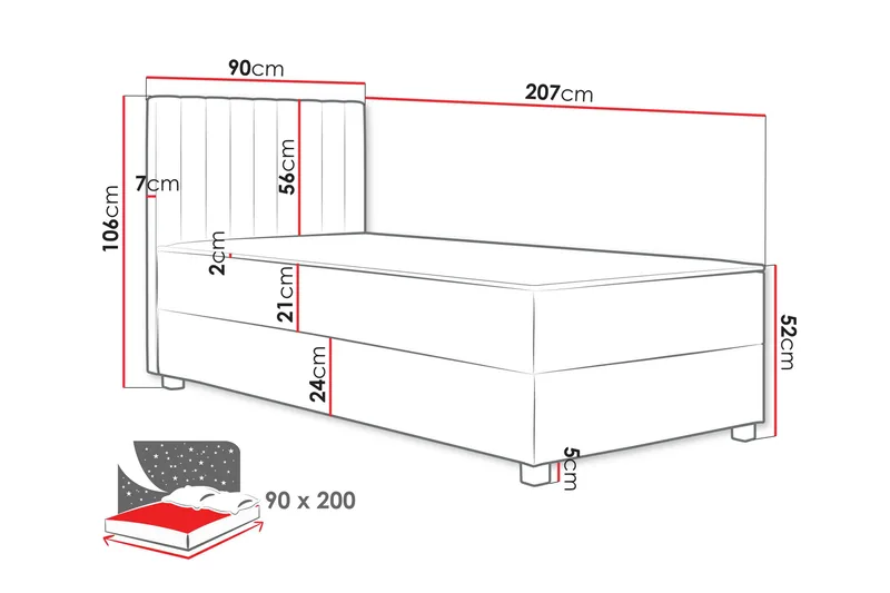 Veyran Sängpaket Kontinentalsäng med Förvaring 90x200 cm - Grå - Products - Möbler - Säng - Komplett sängpaket