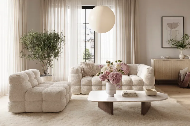 Elise 3-sits Bubblig Soffa - Beige Teddy - Products - Möbler - Soffa - 3 sits soffa