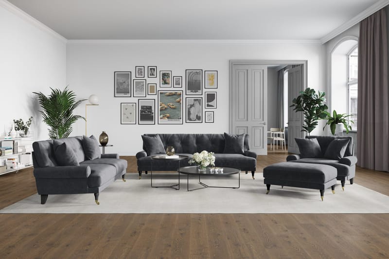 Andrew 3-sits Sammetssoffa - Mörkgrå - Products - Möbler - Soffa - 3 sits soffa