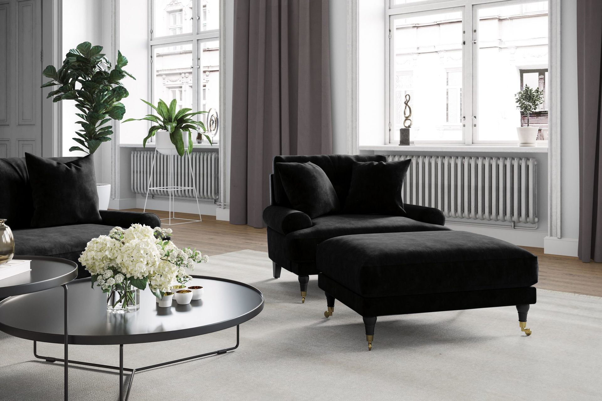 Andrew 3-sits Sammetssoffa - Svart - Products - Möbler - Soffa - 3 sits soffa