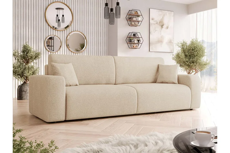 Barile Bäddsoffa 3-sits i Plysch - Beige - Products - Möbler - Soffa - Bäddsoffa - 3 sits bäddsoffa