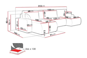 Barile Bäddsoffa Dubbeldivan 4-sits i Plysch - Grå - Products - Möbler - Soffa - Bäddsoffa - U bäddsoffa