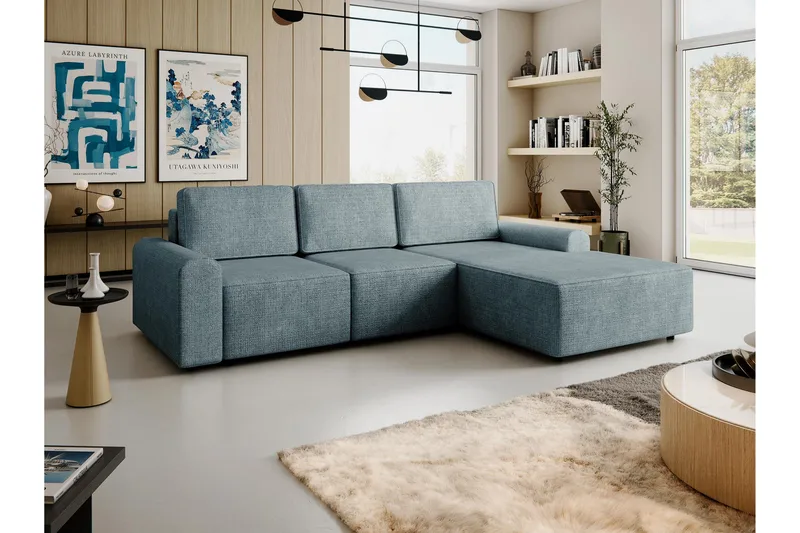 Bella Bäddsoffa med Divan 3-sits i Plysch - Grå - Products - Möbler - Soffa - Bäddsoffa - Bäddsoffa divan