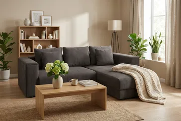 Bergen Djup 3-sits Bäddsoffa med vändbar divan och förvaring - Brown - Products - Möbler - Soffa - Bäddsoffa - Bäddsoffa divan