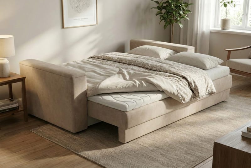 Bergen Extra djup 3-sits Bäddsoffa med Bäddmadrass i Latex och Tvättbar klädsel - Beige - Products - Möbler - Soffa - Bäddsoffa - 3 sits bäddsoffa