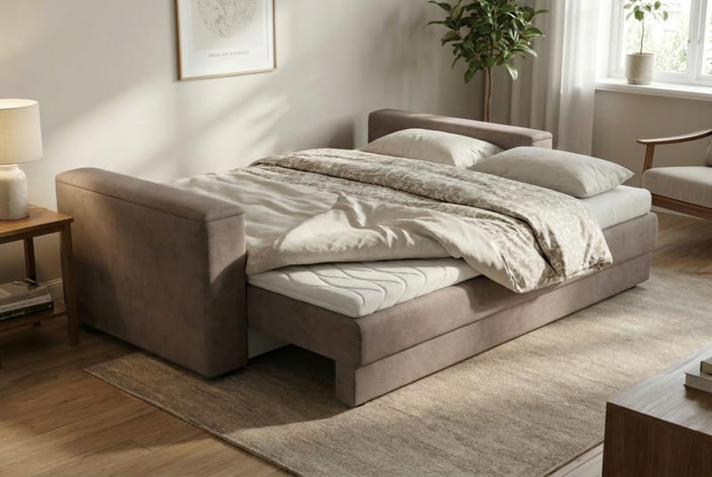 Bergen Extra djup 3-sits Bäddsoffa med Bäddmadrass i Latex och Tvättbar klädsel - Brun Tyg - Products - Möbler - Soffa - Bäddsoffa - 3 sits bäddsoffa