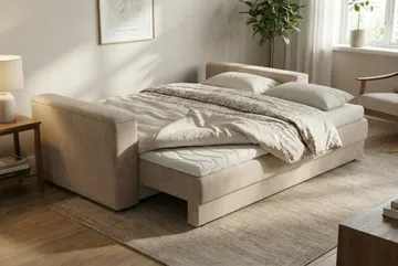 Bergen Extra djup 3-sits Bäddsoffa med Bäddmadrass i Polyesterskum Vändbar Sommar- & Vintersida och Tvättbar klädsel - Brun Tyg - Products - Möbler - Soffa - Bäddsoffa - 3 sits bäddsoffa