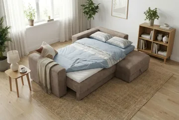 Bergen Extra djup 3-sits Bäddsoffa med Divan och Bäddmadrass i Memoryskum och Tvättbar klädsel - Beige Tyg - Products - Möbler - Soffa - Bäddsoffa - Bäddsoffa divan