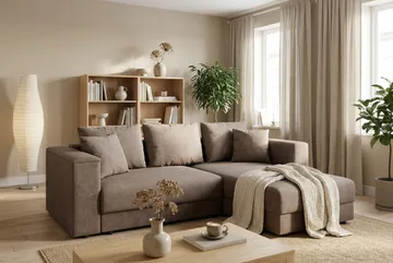 Bergen Extra djup 3-sits Bäddsoffa med Divan och Bäddmadrass i Polyesterskum och Tvättbar klädsel - Beige Tyg - Products - Möbler - Soffa - Bäddsoffa - Bäddsoffa divan