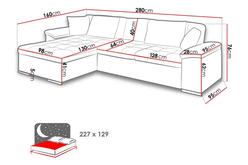 Camior 4-sits Bäddsoffa - Grå - Products - Möbler - Soffa - Bäddsoffa - Bäddsoffa divan