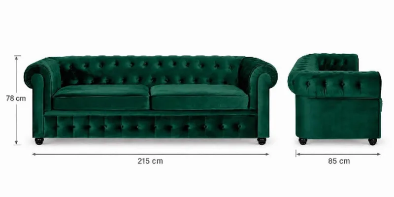 Chesterfield Lyx 3-sits Framåtbäddad bäddsoffa i sammet - Grön - Products - Möbler - Soffa - Bäddsoffa - 3 sits bäddsoffa