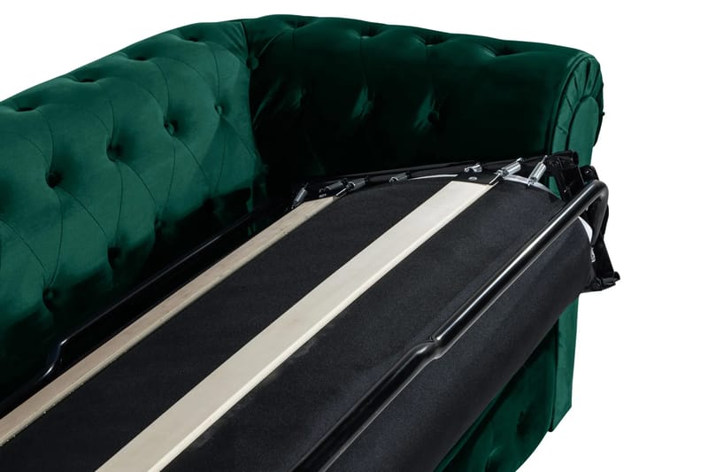 Chesterfield Lyx 3-sits Framåtbäddad Bäddsoffa med HVILA Bäddmadrass 140x200 cm Latex med Tvättbar klädsel - Grön/Vit - Products - Möbler - Soffa - Bäddsoffa - 3 sits bäddsoffa