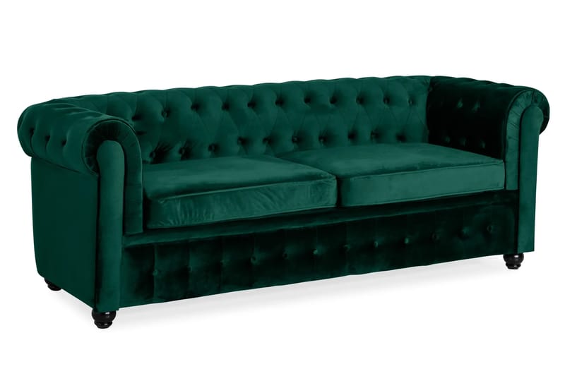 Chesterfield Lyx 3-sits Framåtbäddad Bäddsoffa med HVILA Bäddmadrass 140x200 cm Latex med Tvättbar klädsel - Grön/Vit - Products - Möbler - Soffa - Bäddsoffa - 3 sits bäddsoffa